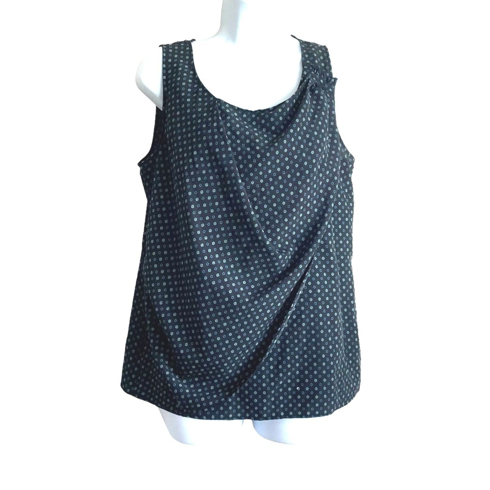 LOFT‎ Women Boho Cottage Top M Black Draped Layer Front Blouse Geometric Print